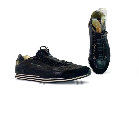 YOHJI YAMAMOTO Y-3 ADIDAS BLACK WHITE GOLD LEATHER SNEAKER ELASTIC STRIPES 6.5 - Picture 17 of 17